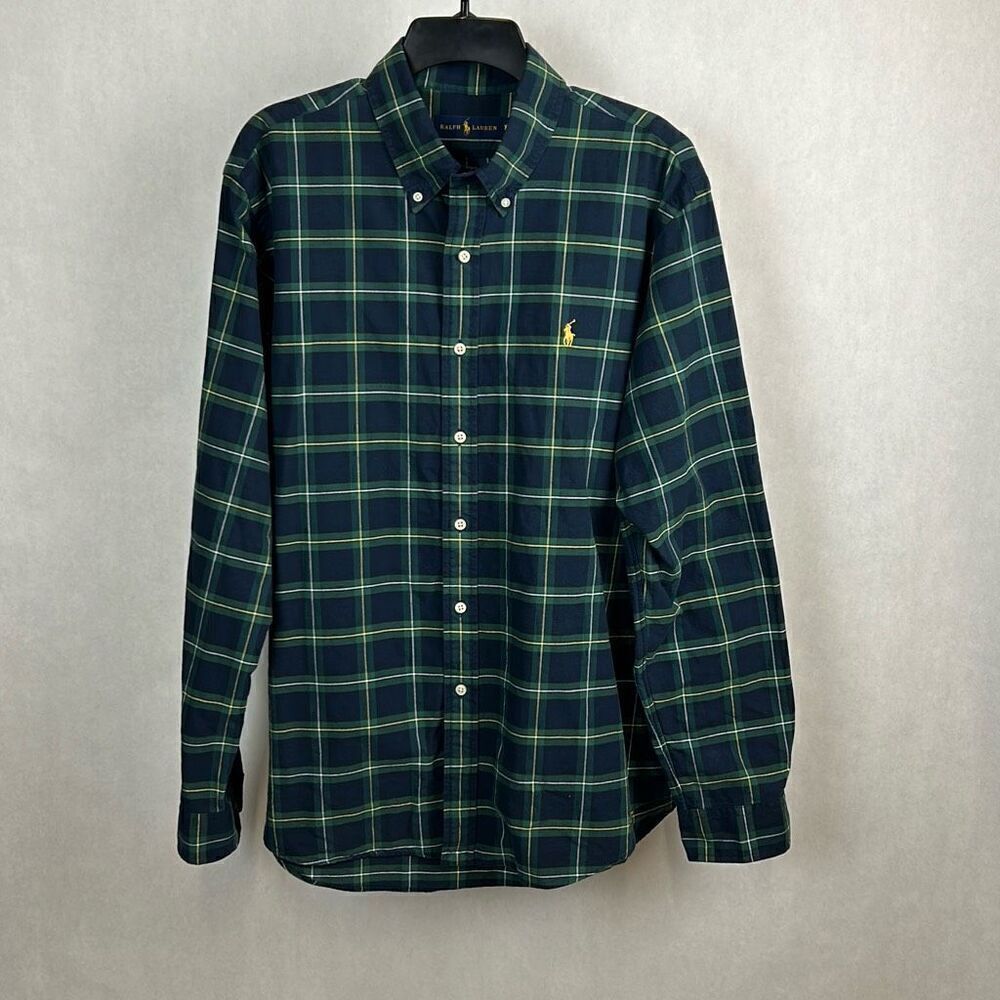 Ralph Lauren Button Front Shirt Sz XL Classic Fit Long Sleeve Blue Green Plaid